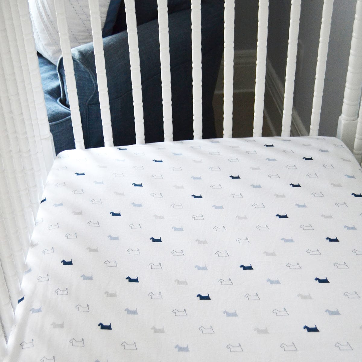 Hello Spud Organic Cotton Fitted Crib Sheet - Boy Scottie Dogs - HS-FCST-000016