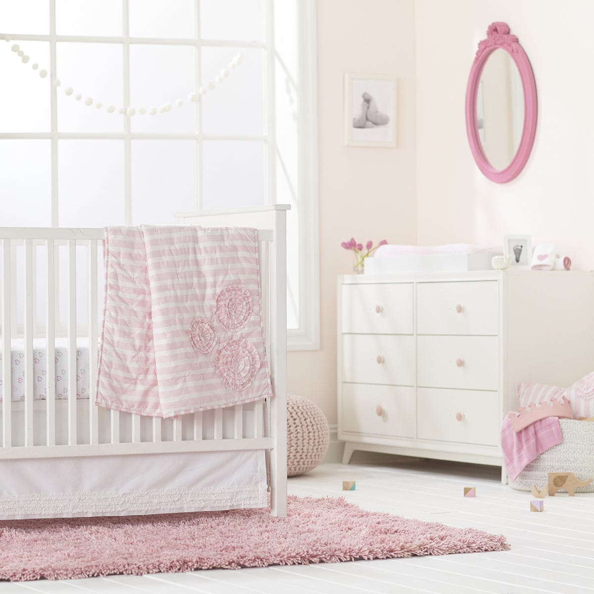 Hello Spud Organic Cotton Fitted Crib Sheet - Pink Hearts - HS-FCST-000012