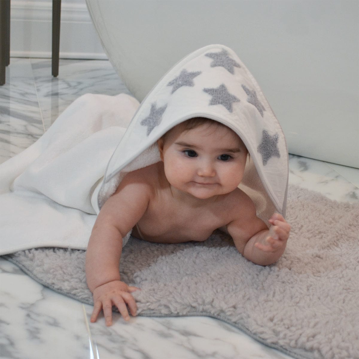 Hello Spud Organic Cotton Hooded Towel and Washcloth Set - Gray Stars - HS-TLST-000063