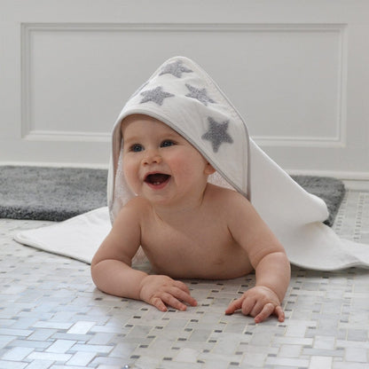 Hello Spud Organic Cotton Hooded Towel and Washcloth Set - Gray Stars - HS-TLST-000063