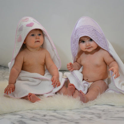 Hello Spud Organic Cotton Hooded Towel and Washcloth Set - Petite Ruffle Lavender - HS-TLST-000075