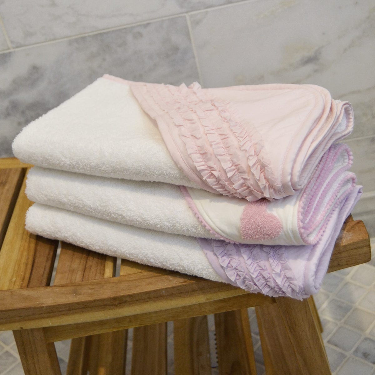 Hello Spud Organic Cotton Hooded Towel and Washcloth Set - Petite Ruffle Pink - HS-TLST-000053