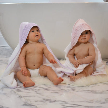 Hello Spud Organic Cotton Hooded Towel and Washcloth Set - Petite Ruffle Pink - HS-TLST-000053