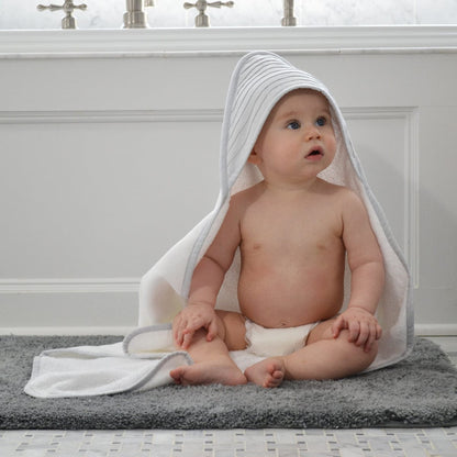 Hello Spud Organic Cotton Hooded Towel and Washcloth Set - Pintuck Gray - HS-TLST-000046