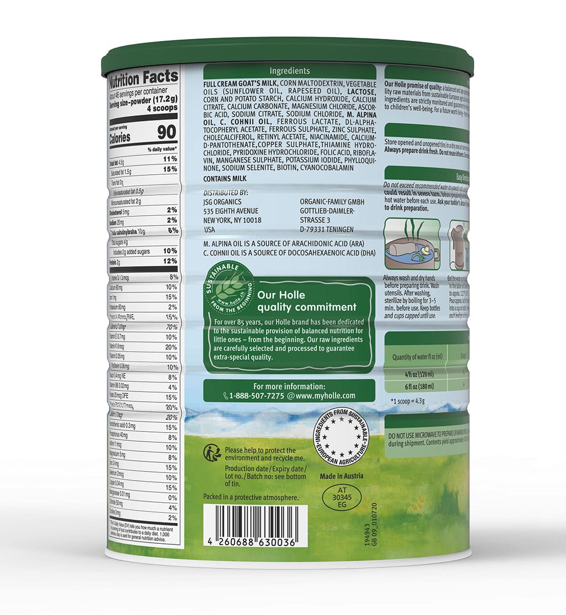 Holle Stage 3: Goat Milk Toddler Drink - Non GMO (28.2oz each, 6 Pack) - 4260688630036-6