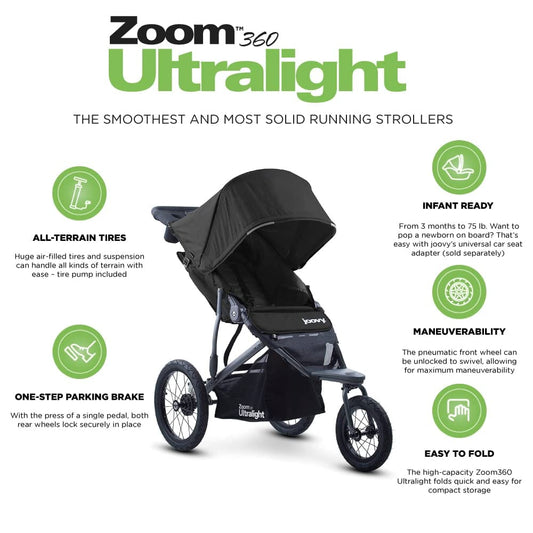 Joovy Zoom 360 Ultralight Jogging Stroller - Black - 8367-DS