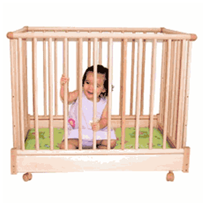 Kettler 4 Sided Foldable Wooden Playpen with Beige Deck