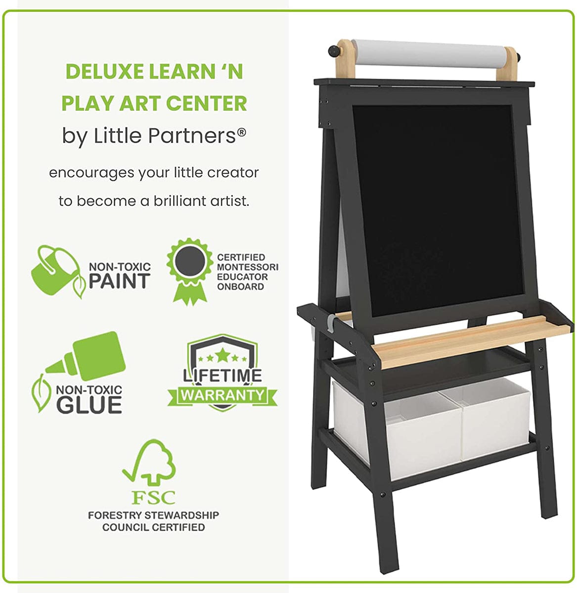 Little Partners Deluxe Art Easel Center - Charcoal / Natural