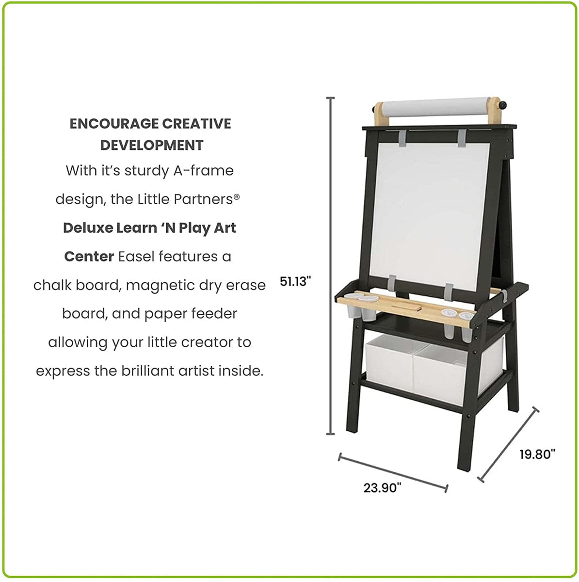 Little Partners Deluxe Art Easel Center - Charcoal / Natural