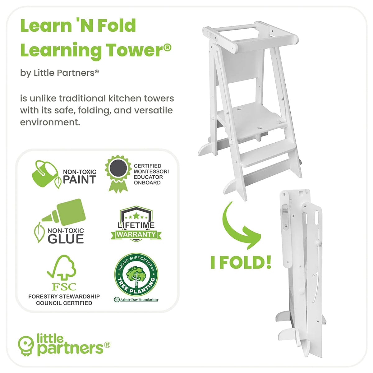Little Partners Learn N Fold Learning Tower - Soft White - LPR01474