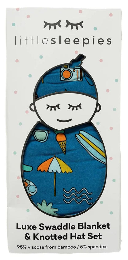 Little Sleepies Bamboo Viscose Swaddle + Hat Set - Surf's Up - LS-SWH-BSUMM