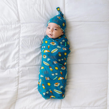 Little Sleepies Bamboo Viscose Swaddle + Hat Set - Surf's Up - LS-SWH-BSUMM