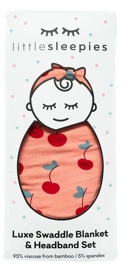 Little Sleepies Bamboo Viscose Swaddle + Headband Set - Cherry on Top - LS-SWHB-CHERR