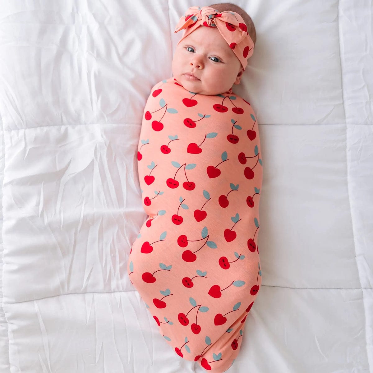 Little Sleepies Bamboo Viscose Swaddle + Headband Set - Cherry on Top - LS-SWHB-CHERR