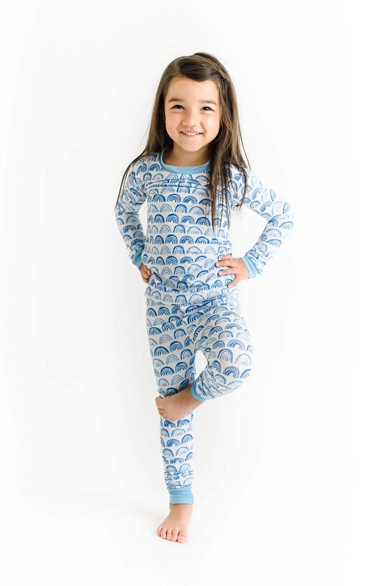 Little Sleepies Two-Piece Bamboo Viscose Pajama Set - Blue Rainbows, 9/10 - LS-PJBLRAI16
