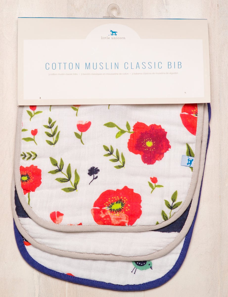 Little Unicorn Cotton Classic Bib 3-Pack - Summer Poppy - UF0000