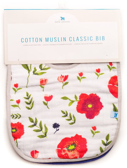 Little Unicorn Cotton Classic Bib 3-Pack - Summer Poppy - UF0000