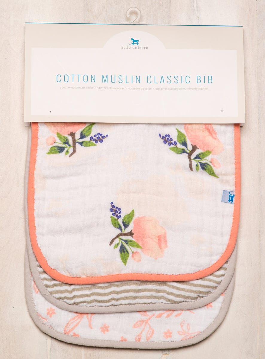 Little Unicorn Cotton Classic Bib 3-Pack - Watercolor Rose - UF0001