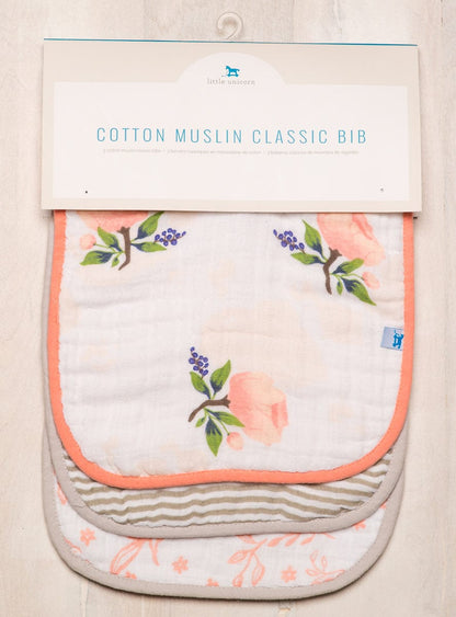 Little Unicorn Cotton Classic Bib 3-Pack - Watercolor Rose - UF0001