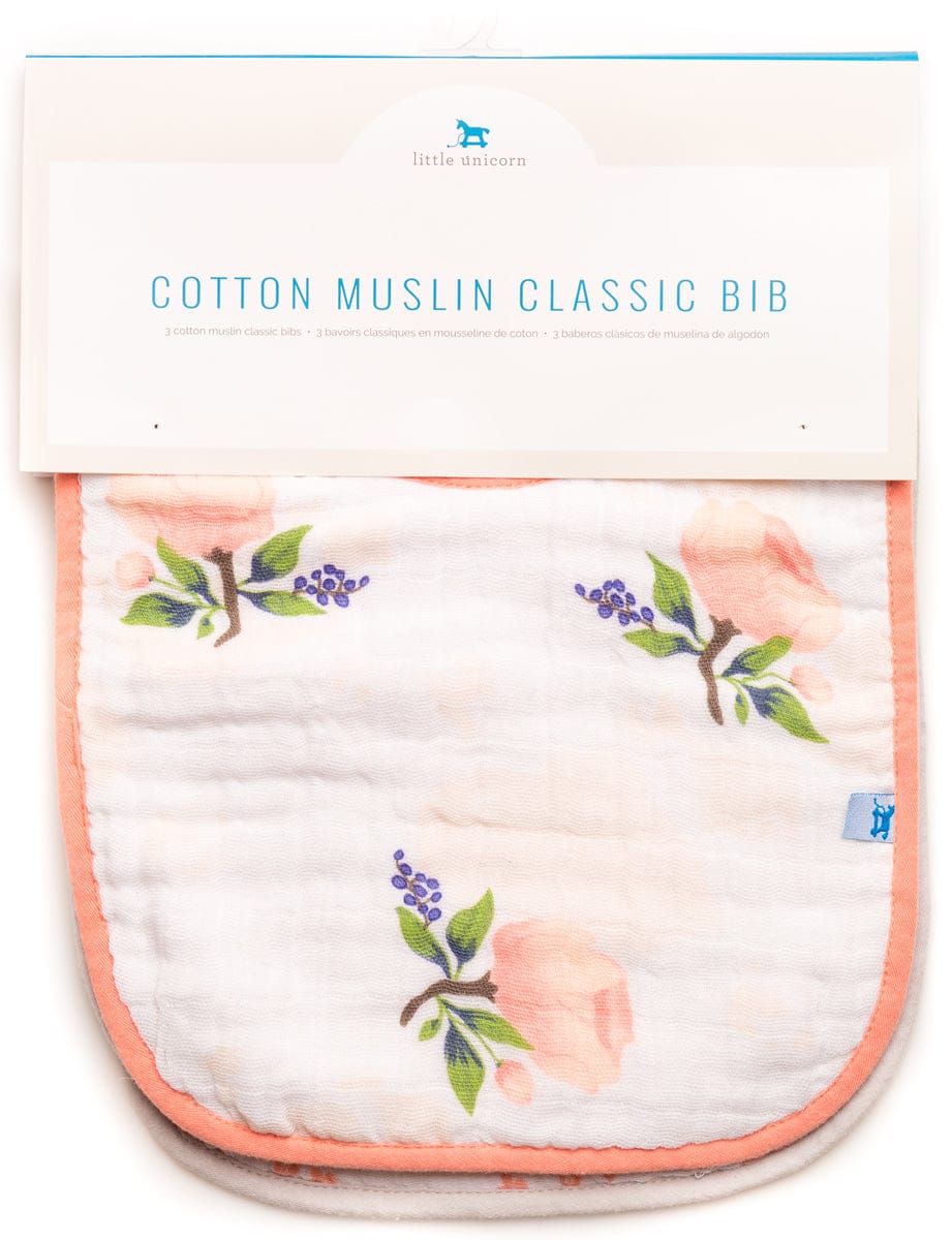 Little Unicorn Cotton Classic Bib 3-Pack - Watercolor Rose - UF0001