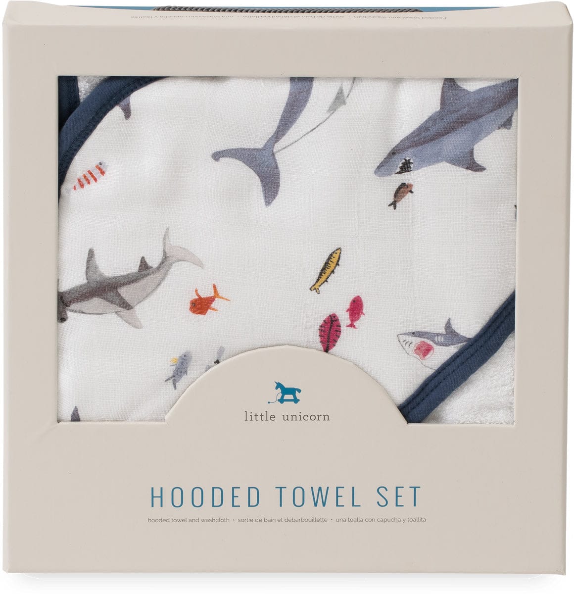 Little Unicorn Cotton Hooded Towel & Washcloth - Shark - UH0037
