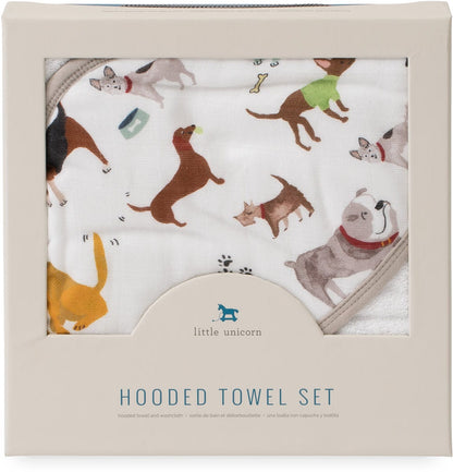 Little Unicorn Cotton Hooded Towel & Washcloth - Woof - UH0035