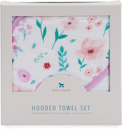 Little Unicorn Cotton Hooded Towel & Washcloth - Morning Glory - UH0011