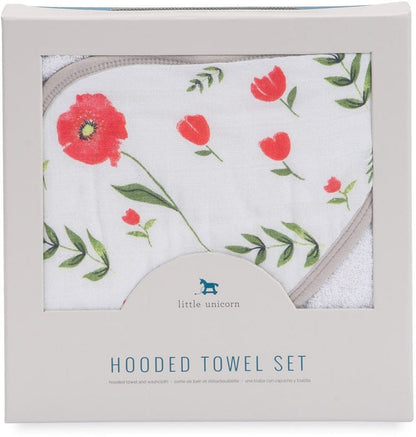 Little Unicorn Cotton Hooded Towel & Washcloth - Summer Poppy - UH0000
