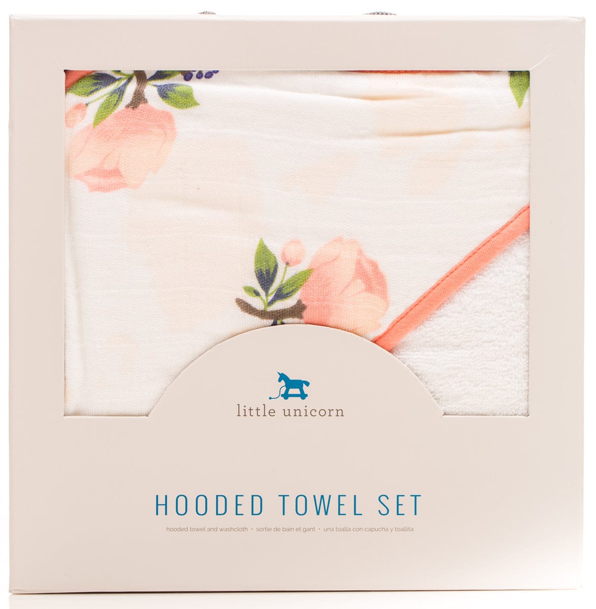 Little Unicorn Cotton Hooded Towel & Washcloth - Watercolor Rose - UH0001