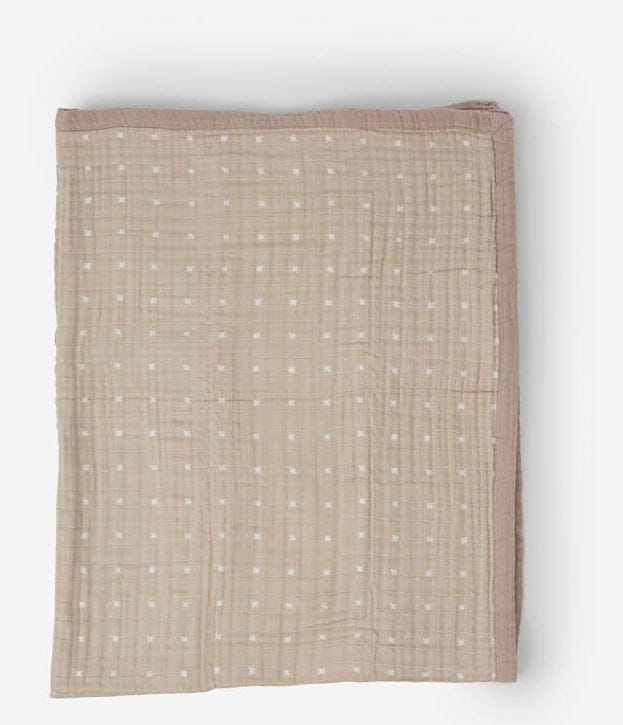 Little Unicorn Cotton Muslin Big Kid Quilt - Taupe Cross - UB1725