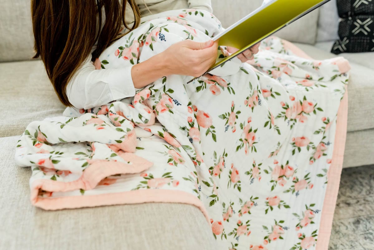 Little Unicorn Cotton Muslin Big Kid Quilt - Watercolor Roses - UB1714