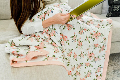 Little Unicorn Cotton Muslin Big Kid Quilt - Watercolor Roses - UB1714