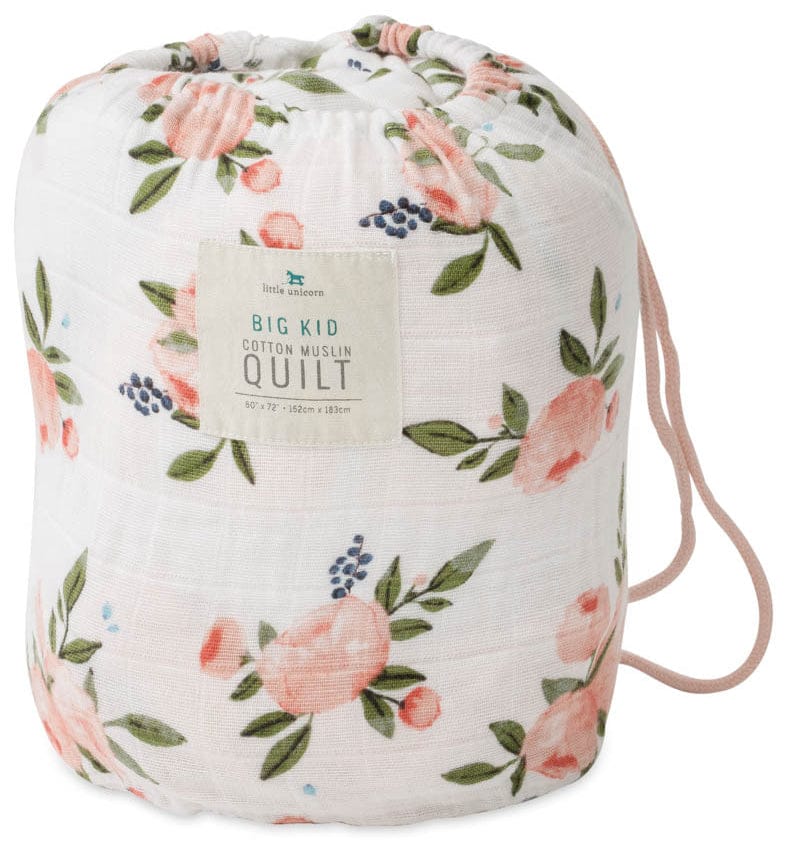 Little Unicorn Cotton Muslin Big Kid Quilt - Watercolor Roses - UB1714