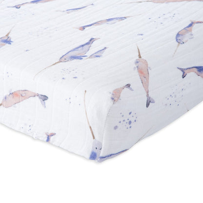 Little Unicorn Cotton Muslin Changing Pad Cover - Narwhal - UN0515