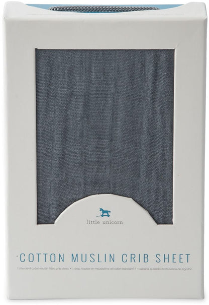 Little Unicorn Cotton Muslin Fitted Crib Sheet - Charcoal - UN0055