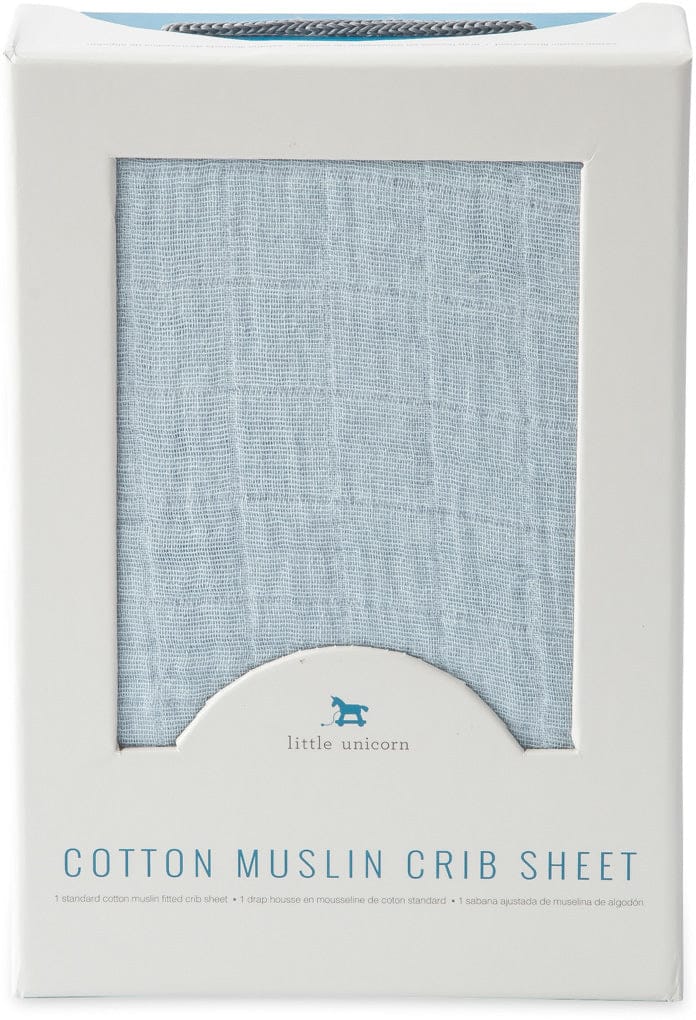 Little Unicorn Cotton Muslin Fitted Crib Sheet - Cloud Blue - UN0046