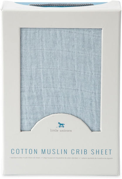 Little Unicorn Cotton Muslin Fitted Crib Sheet - Cloud Blue - UN0046