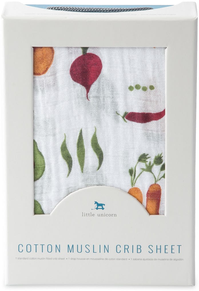 Little Unicorn Cotton Muslin Fitted Crib Sheet -  Farmers Market - UN0035