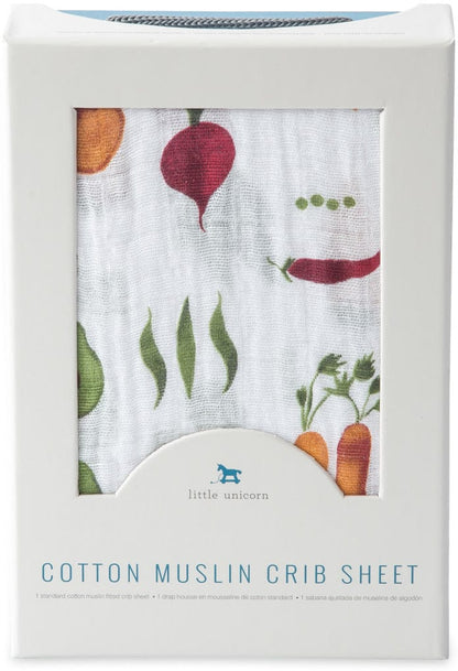 Little Unicorn Cotton Muslin Fitted Crib Sheet -  Farmers Market - UN0035
