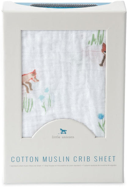 Little Unicorn Cotton Muslin Fitted Crib Sheet - Fox - UN0043