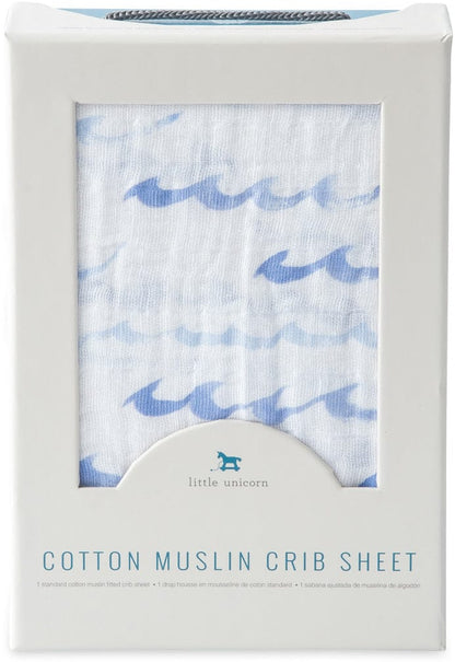Little Unicorn Cotton Muslin Fitted Crib Sheet - High Tide - UN0039