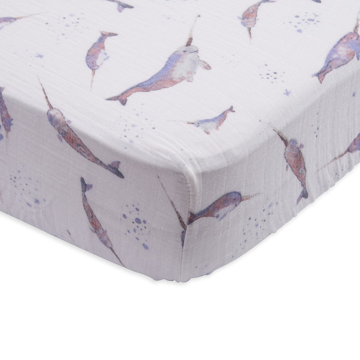 Little Unicorn Cotton Muslin Fitted Crib Sheet - Narwhal - UN0028