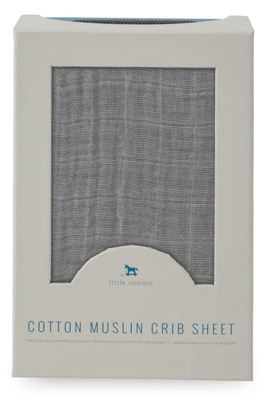 Little Unicorn Cotton Muslin Fitted Crib Sheet - Nickel - UN0071