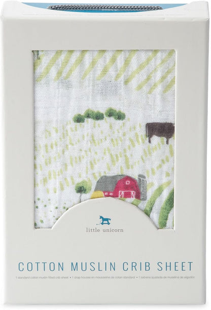 Little Unicorn Cotton Muslin Fitted Crib Sheet - Rolling Hills - UN0033