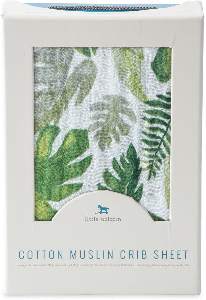 Little Unicorn Cotton Muslin Fitted Crib Sheet - Tropical Leaf - UN0037