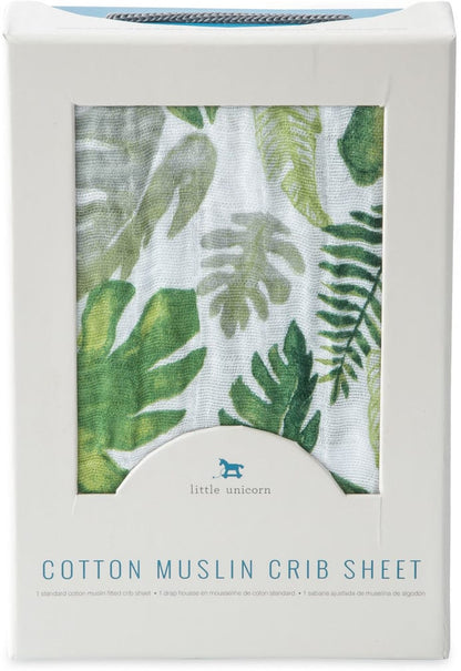 Little Unicorn Cotton Muslin Fitted Crib Sheet - Tropical Leaf - UN0037