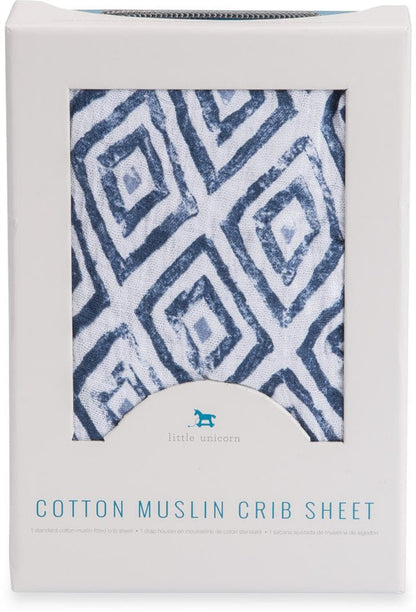 Little Unicorn Cotton Muslin Fitted Crib Sheet - Blue Topaz - UN0024
