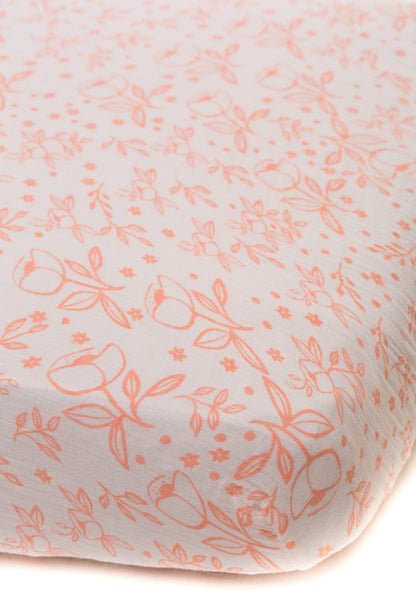 Little Unicorn Cotton Muslin Fitted Sheet - Garden Rose - UN0003