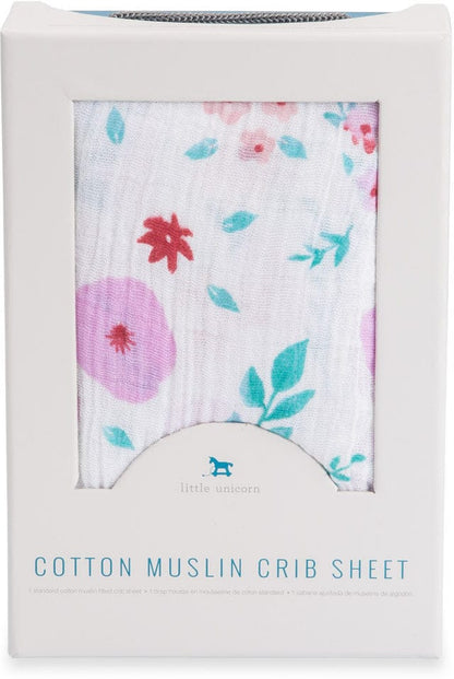Little Unicorn Cotton Muslin Fitted Crib Sheet - Morning Glory - UN0022