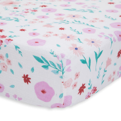 Little Unicorn Cotton Muslin Fitted Crib Sheet - Morning Glory - UN0022